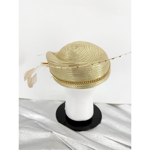 mr. song millinery GOLD Woven STRAW Head Topper HAT - Picture 9 of 9